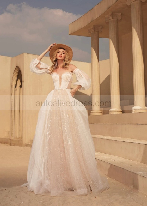 Strapless Beaded Sequined Lace Organza Gorgeous Wedding Dress Strapless Beaded Sequined Lace Organza Gorgeous Wedding Dress